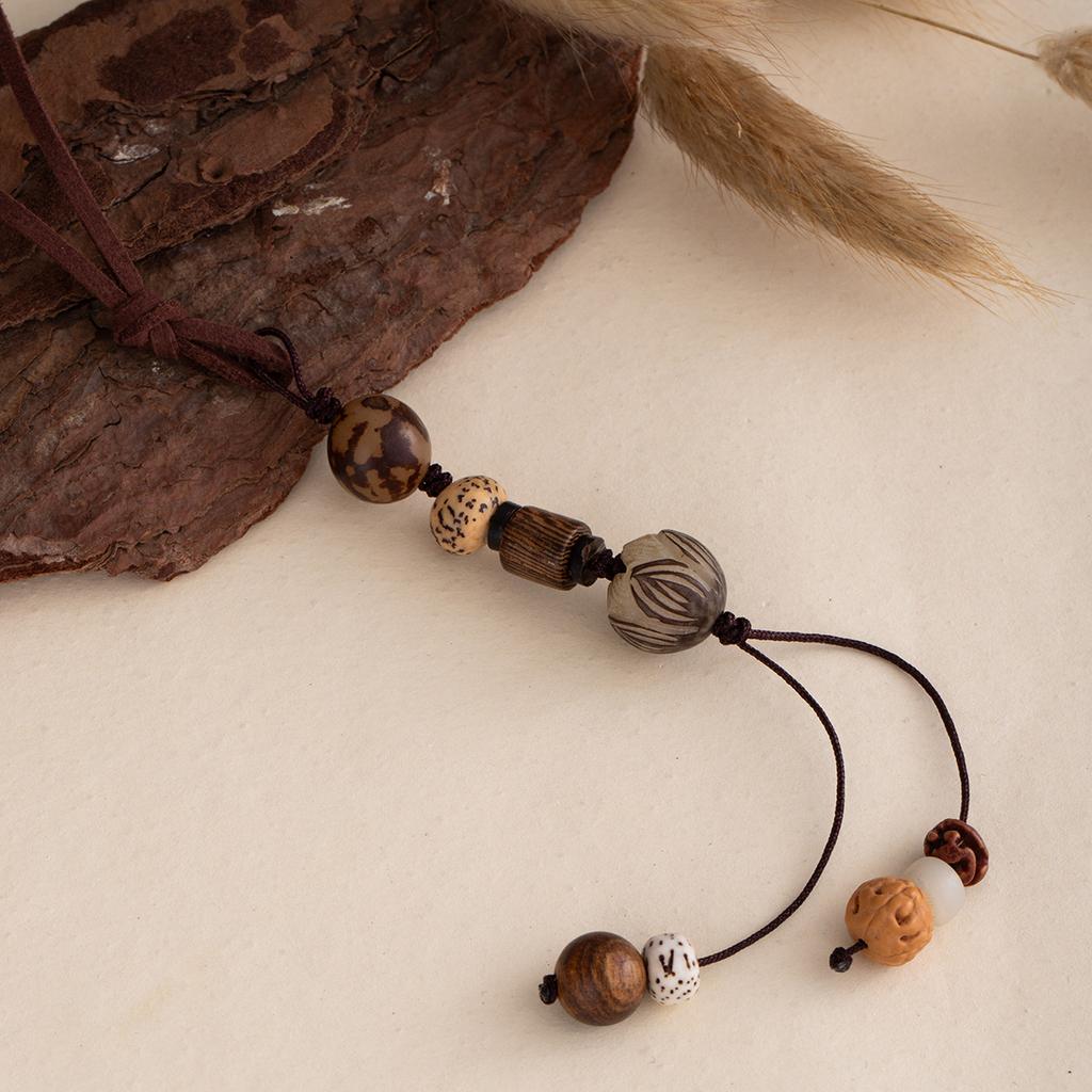 Literary And Retro Wood Bead Tassel High-End Long Necklace Sweater Chain Men'S And Women'S Linden Pendant