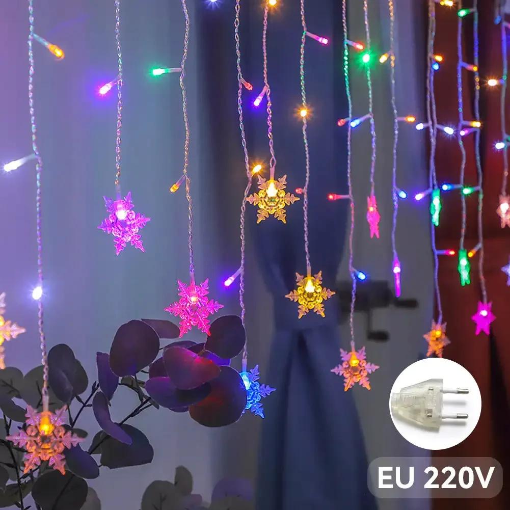 4M Christmas Light Led Snowflake Curtain Icicle Fairy String Lights Outdoor Garland Home Party Garden 2026 New Year Decoration