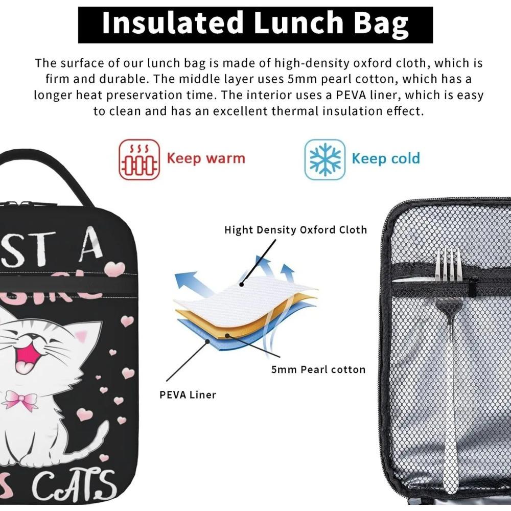 Lunchtasche Schwarz Weiße Katze Isolierte Lunchbox Damen mit Schultergurt, Thermische Wiederverwendbare Arbeits-Lunch-Kühltasche