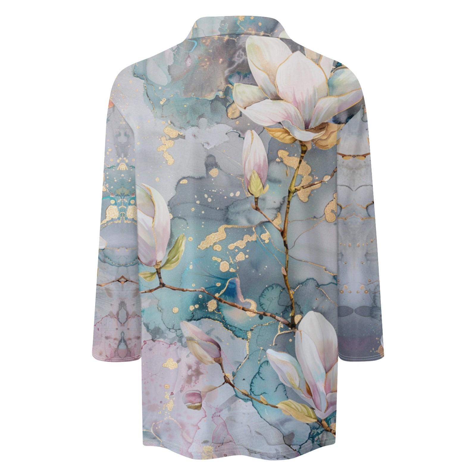 Женская летняя модная повседневная рубашка с v-образным вырезом и рукавами три четверти — фото 5