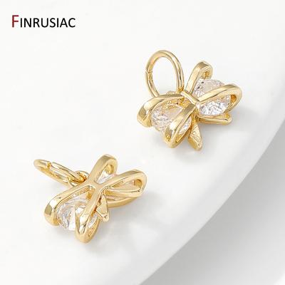 14K Gold Plated Brass Mini Cubic Zircon Bow Knot Charms Pendant For Jewelry Making,DIY Earring Bracelet Making Accessories