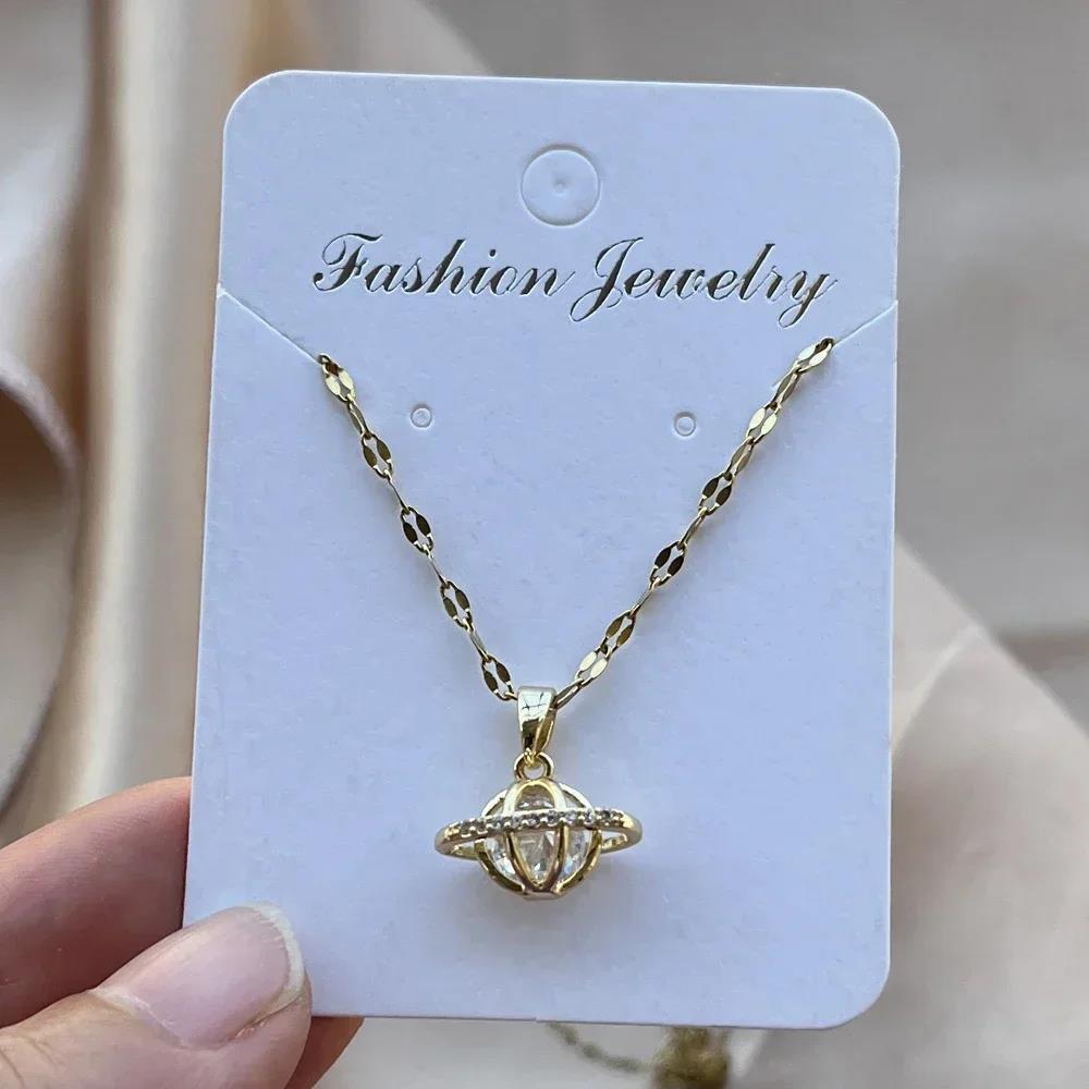 Planet Saturn Titanium Steel Chain Necklace Women's Light Luxury Transparent Crystal Sweet Cool Clavicle Neck Chain Jewelry