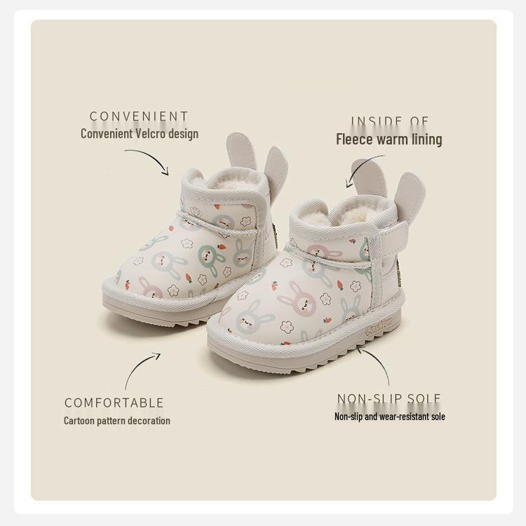 Girls' Winter Warm Cartoon Leather Boots - Velvet-Lined Toddler Snow Shoes