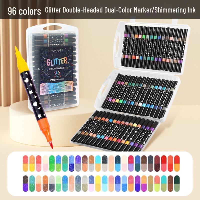 Double-Ended Glitter Marker Pen: Soft-Tip Watercolor Pen for Journaling & Painting, Non-Toxic & Washable, Ideal for Kids