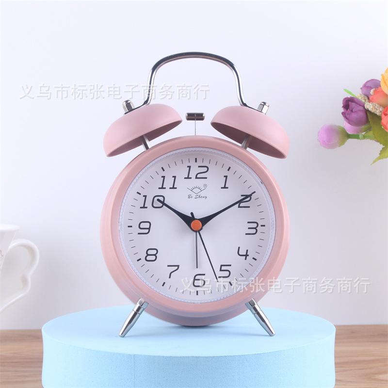 Korean Version of 1-inch Metal Bell Alarm Clock Children's Bedroom Bedside Silent Clock Student Bedside Desk Clock with Night Light