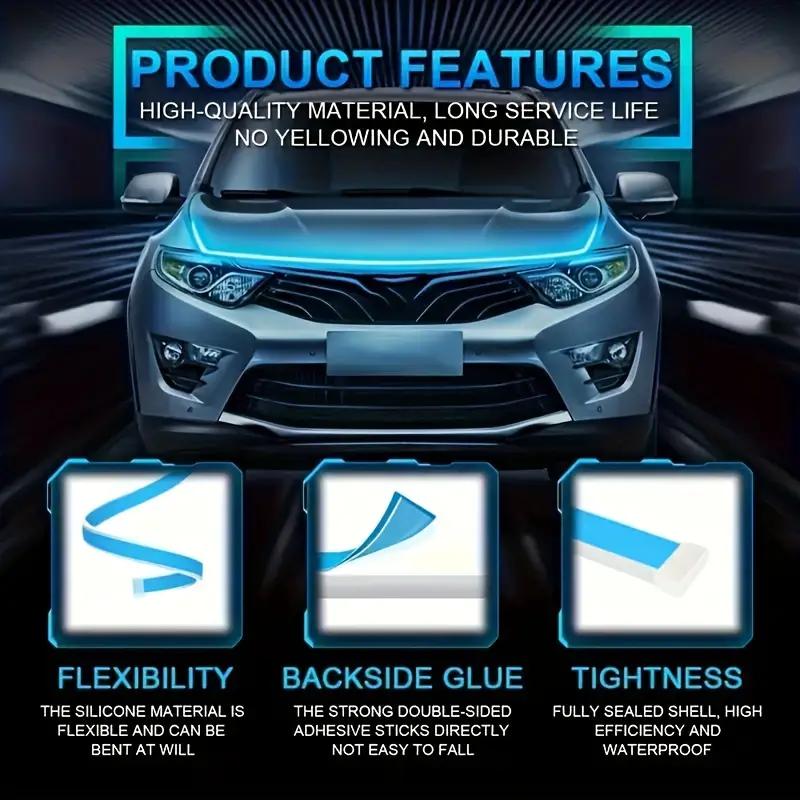 Scan-Starting LED Car Hood Light Strip - 12V Engine Hood Guide & Ambient Decorative Light for Modified Cars & Daytime Use
