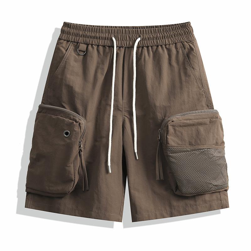 Pracovní kraťasy pro muže, Japonský styl, Vícekapsé, Rovné nohavice, Středně dlouhé kalhoty, Funkční pětidílné kalhoty pro muže, Středně dlouhé kalhoty pro muže