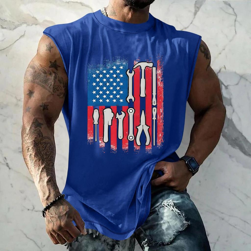 Men's Loose Fit Sleeveless Tank Top Casual Sportswear Muscle Shirt with Tool Print Graphic for Labor Day Outdoor Activities