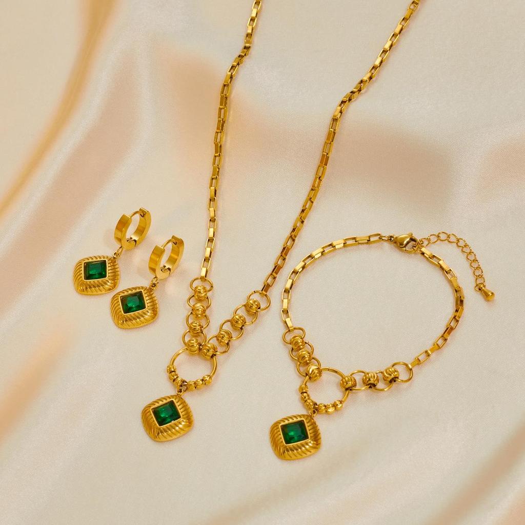 Stainless Steel Women's Jewelry Set: Non-Fading Necklace, Earrings, and Ring - Trendy Fashion Accessories