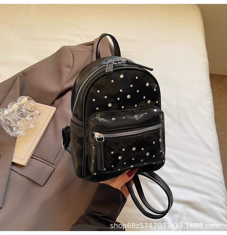 Высококлассная нишевая ромбовидная вышивка нитью, маленькая сумка на двойном плече, женская сумка-рюкзак с бриллиантовой инкрустацией, новая модная универсальная чёрный