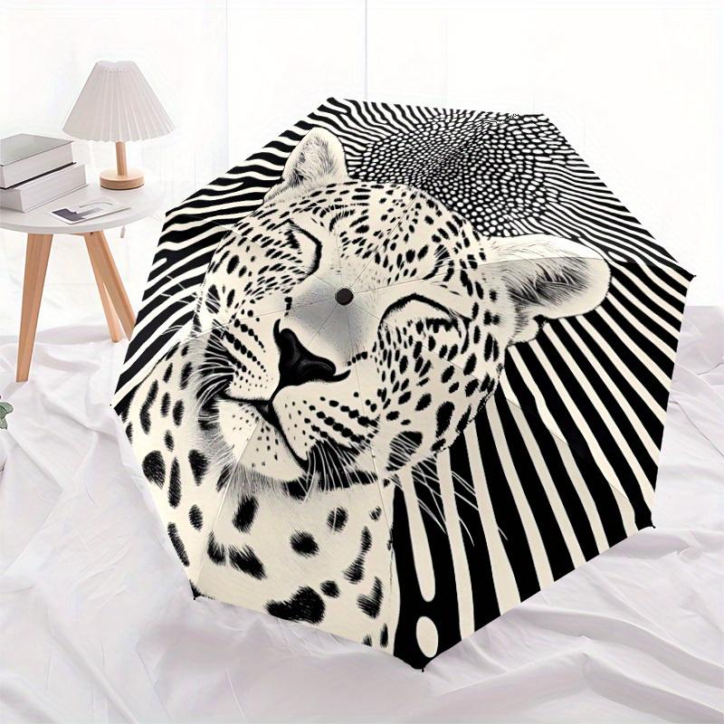1pc Leopard Print Automatic Open/close Folding Compact Umbrella, 8-Rib Sturdy Canopy, Lightweight Portable, Everyday Use, Gift, Outdoor Umbrella, Trav