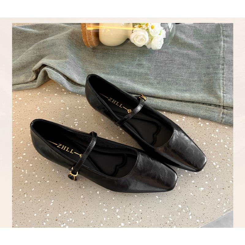 

Square head spring Mary Jane women s shoes commuter thick heel single shoes wide fat feet low heel large size women s shoes to 35 чёрный