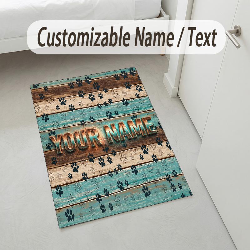 Dog Theme Crystal Velvet Rug Personalized Custom Name Text Soft Floor Mat Home Decor