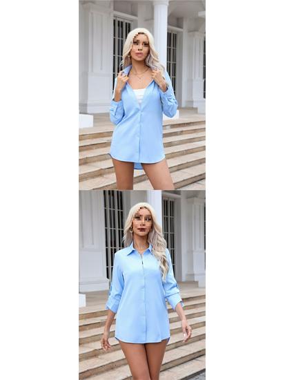 Women's White Chiffon BF Style Loose Mid-Length Long Sleeve Shirt