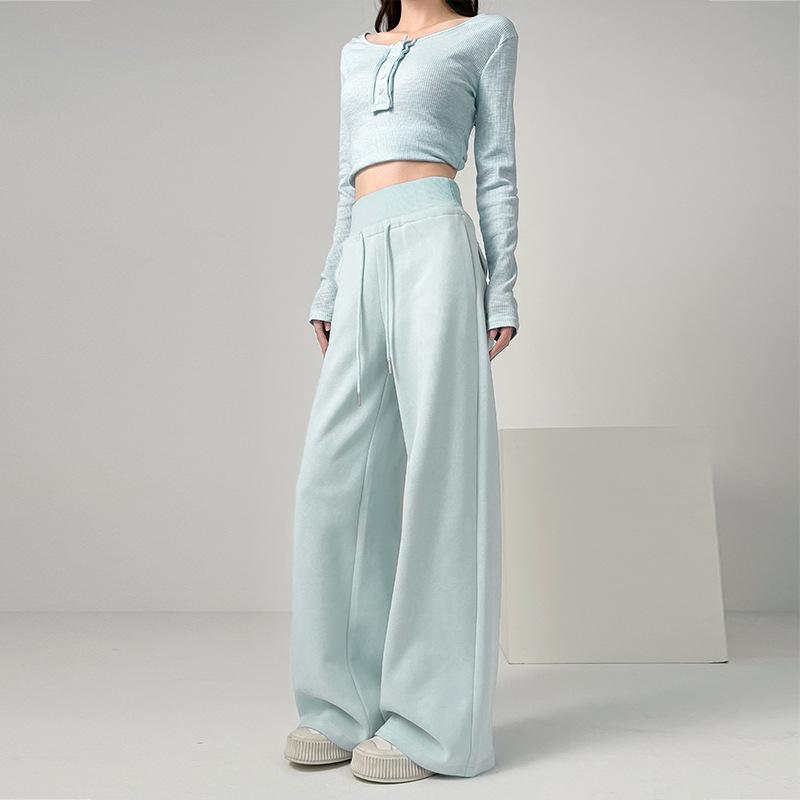 

Белые и серые брюки широкие штанины для женщин весной и летом новый стиль спортивных штанов высокая талия приспущенные свободные прямые повседневные спортивные штаны XL