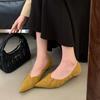 Fashion SUOJIALUN Autumn New Brand Women Pumps Shoes Fashion Pleated Pointed Toe Shallow Slip On Boat Shoes Thin Low Heel Single Shoes