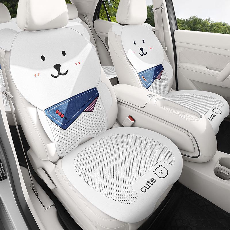 Bear Cartoon Scarf Car Seat Cushion for Women - Fits Volkswagen Magotan, Passat, Sagitar, Lavida - All Seasons