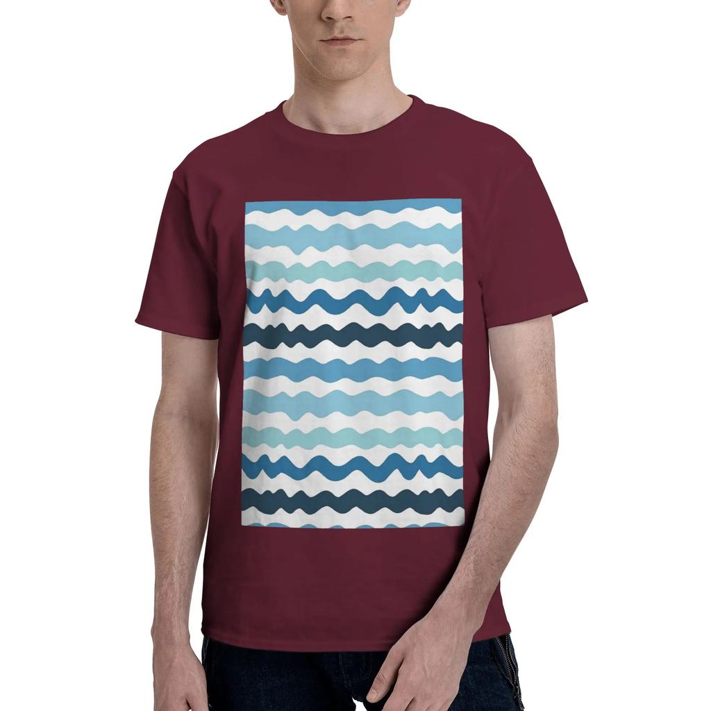 Abstract Blue Wave Pattern Calm Ocean Inspired Design Men TShirt Oversized T Shirts Mens Crew Neck Cotton Tees Short Male