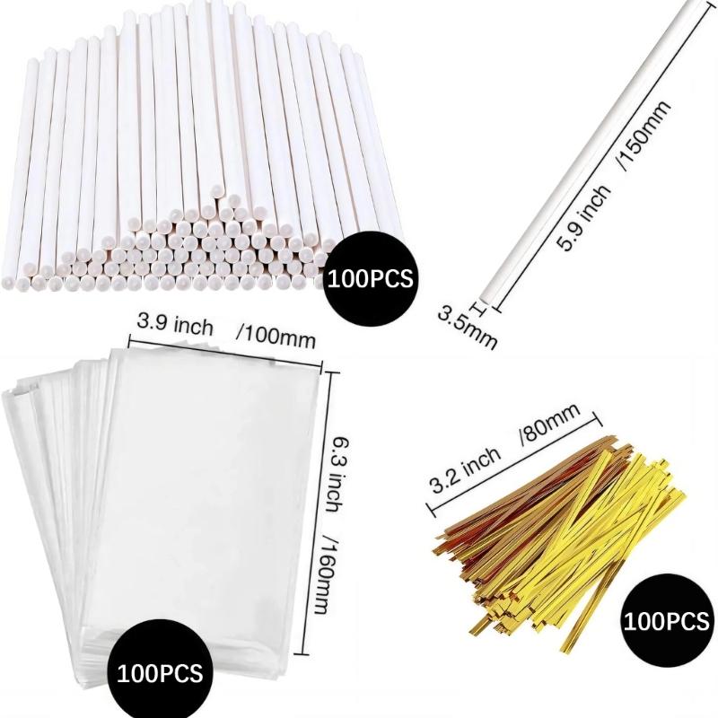 300Pcs Lollipop Cake Treat Bag Set Paper Lollipop Stick Chocolate Candy Wrappers for Gift Giving and Celebration