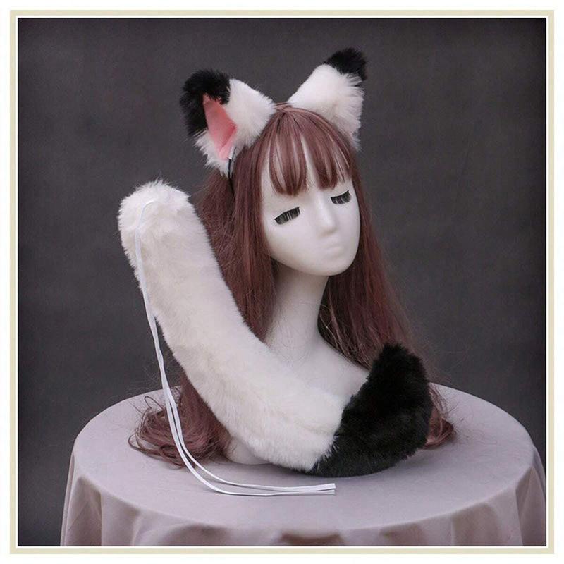 Masker Feest Pluche Kattenoren en Staart Set Schattige Anime Zoete Lolita Pluizige Vosstaart Oren Haarbanden Cosplay Accessoires Bont Rekwisiet