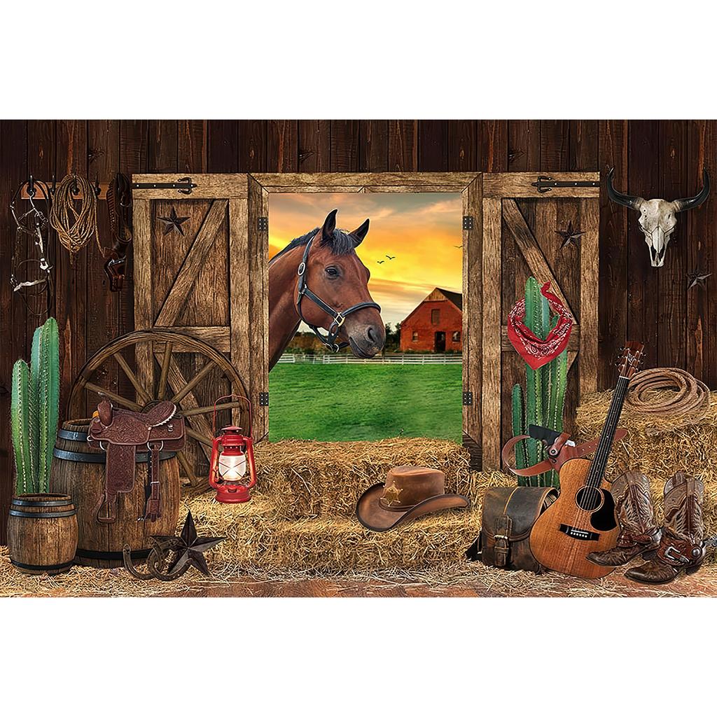 Barn Farm Birthday Backdrop Western Cowboy Photography Background Wood House Door Wild West Rodeo Party Decorations Girl Banner