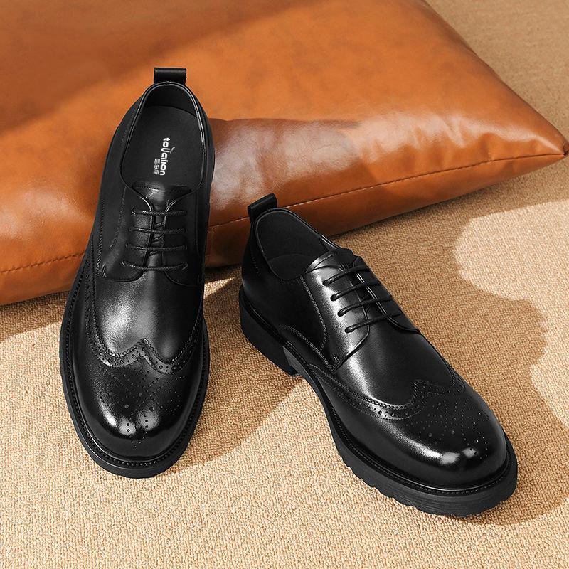 Brock Casual Leather Shoes Men's Spring Leather Wide Feet Big Head Leather Shoes British Men's Outdoor Tooling Shoes Trendy Shoes