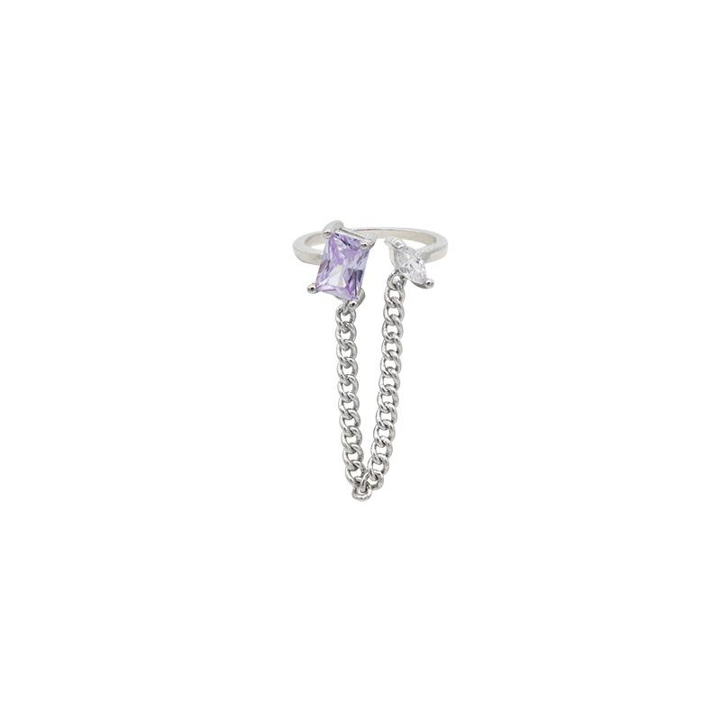 Niche Design High-End Geometric Square Inlaid Zircon Purple Chain Set Open Sweet Cool Wind Ring Women