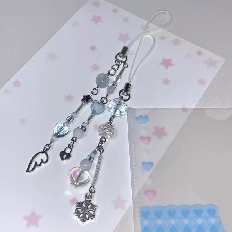Handmade Beaded Pendant Phone Charm Unique and Stylish Keychain with Snowflake Wing Accessory for Women and Adults