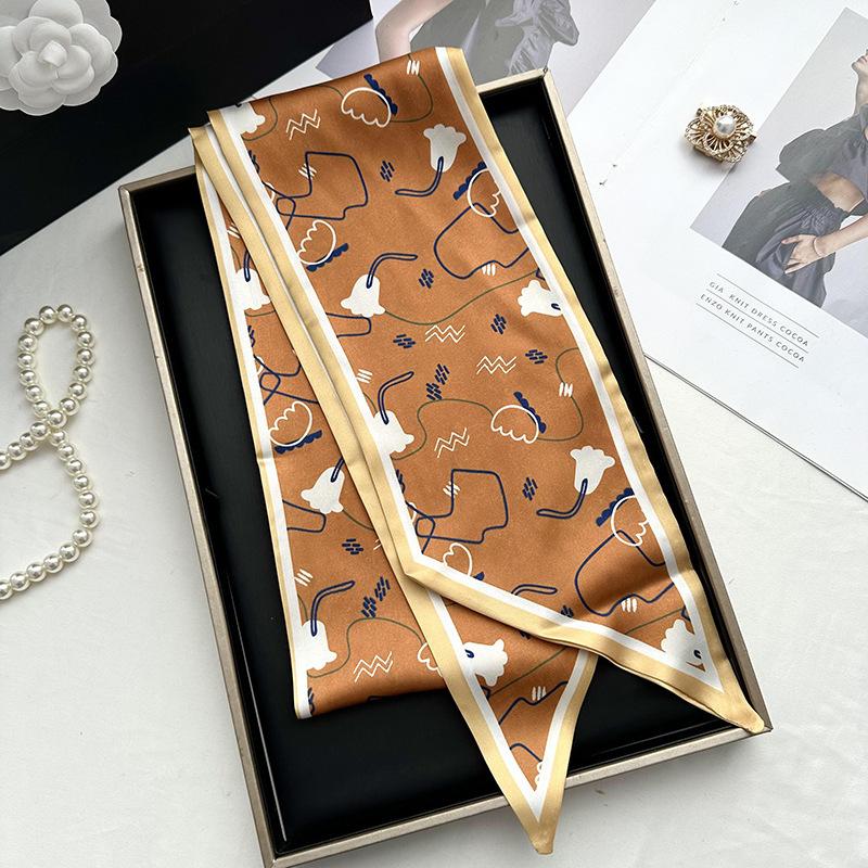 Double-sided Long Strip Small Silk Scarf Women's Professional Wear Spring and Summer New Decorative Small Scarf Tied Hair Band Streamer