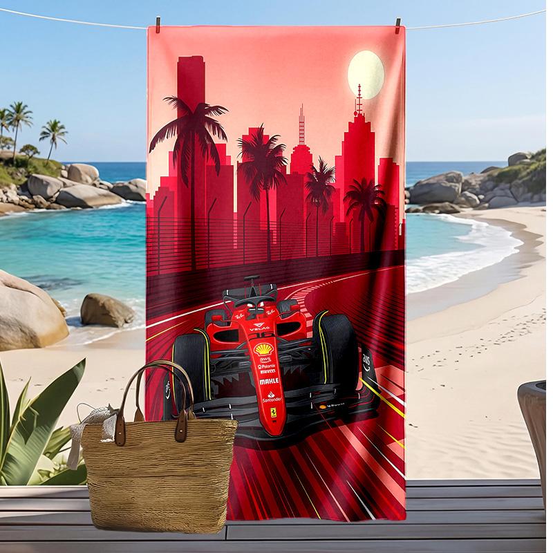 Rýchloschnúci plážový uterák s potlačou Formuly 1, super savý, mäkký, ľahký osuška do bazéna, na letné cestovanie 70cmx140cm(27x55inch)