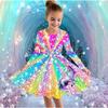 Mädchen Freizeitkleid mit 3D-Einhorn-Print, Rundhalsausschnitt, lange Ärmel, Kinder Prinzessinenkleid