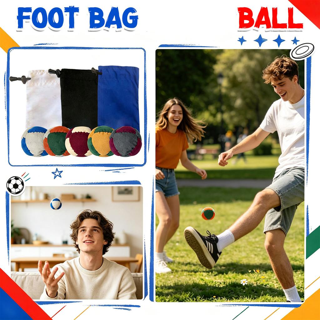 Traditional Fabric Footbag Set 6cm Retro Style Hacky Sack Balls with Drawstring Storage Bag Durable Soft Textile Material for Skill Practice