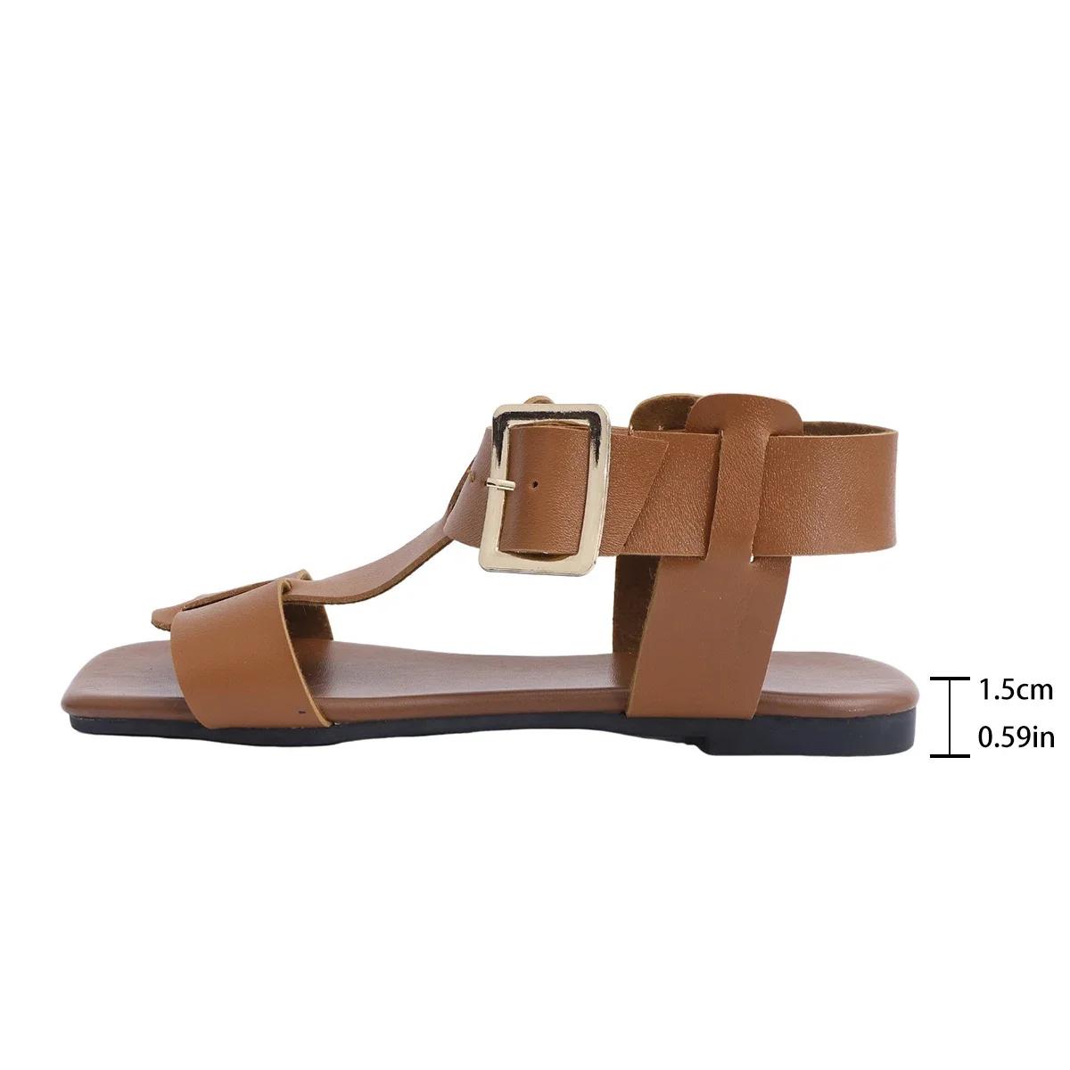 

Fashion Ladies Shoes on Offer 2025 Summer Women s Sandals Fashion Women Square Toe Buckle Strap Dress Sandal Plus Size Flat Shoes Female 43 коричневый
