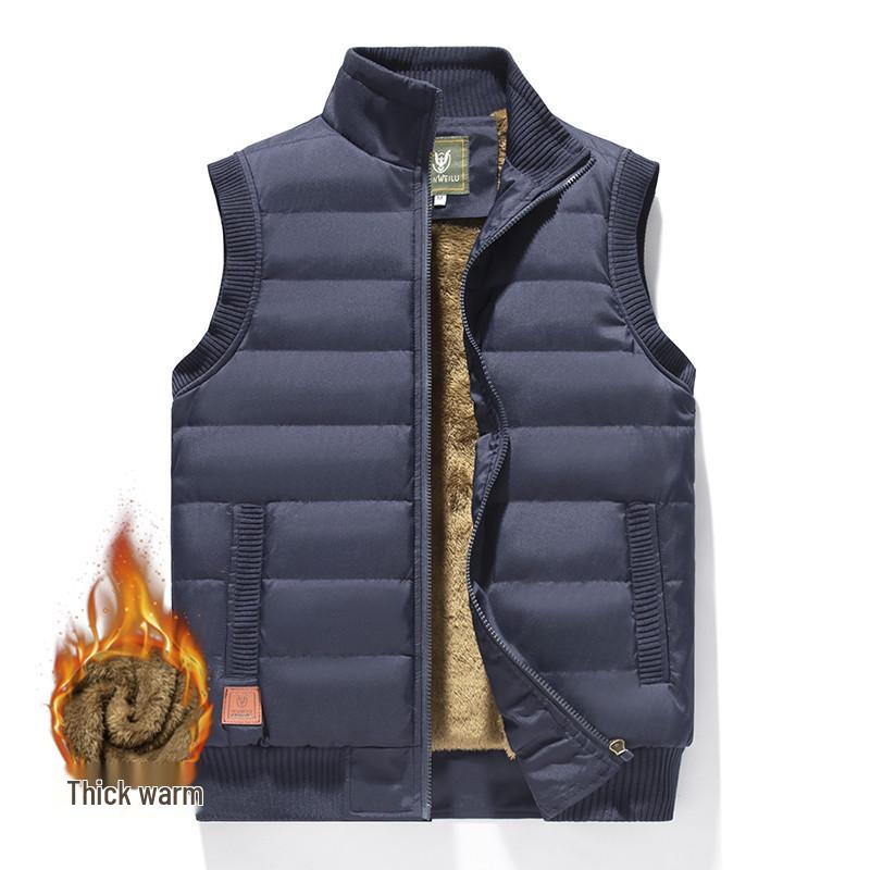 Men's Fleece-Lined Windproof Waterproof Plus Size Stand-Up Collar Sleeveless Jacket for Middle-Aged and Elderly Warm Heart Protection
