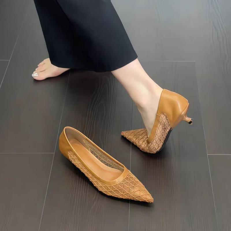Fashion Brand Pointed Toe Pumps Women  Mesh Breathable Mlues Dress Shoe Female Shallow Elegant Designer High Heels Ladies