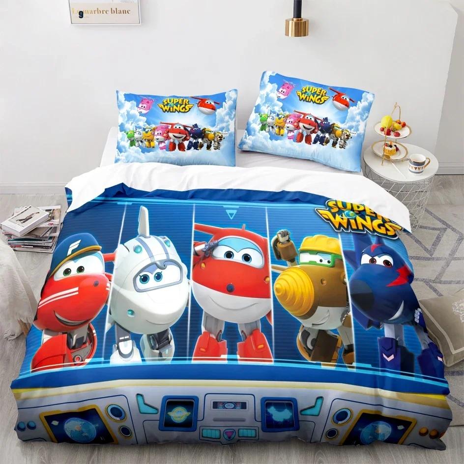 Super Wings Bedding Set Bedspread Single Twin Full Queen King Size Game Super Wings Bed Set Children's Kid Bedroom Duvetcover 05