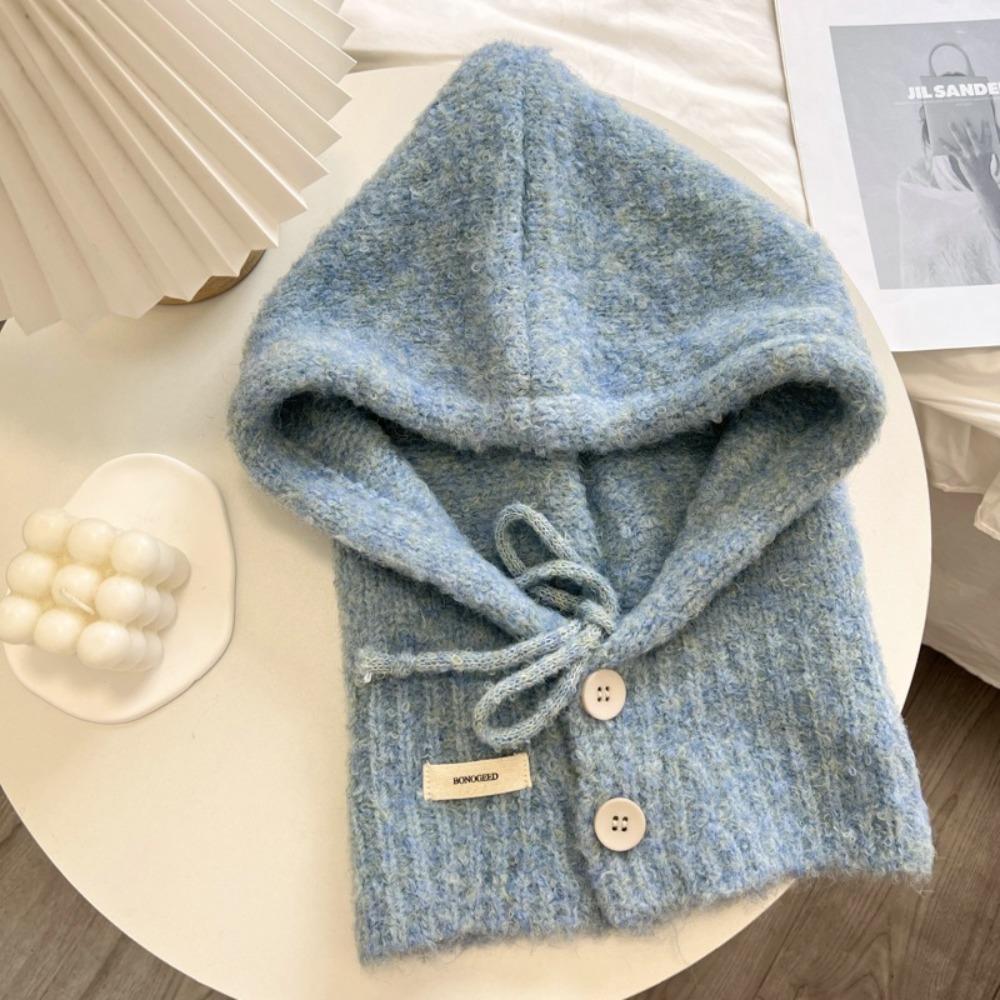 Thicken Knitted Balaclava Drawstring Skull Cap Beanie Korean Style Winter Hat Women Girl