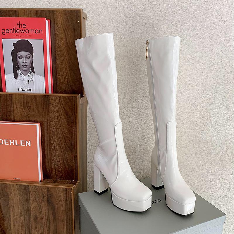 Large Size Women's Shoes European Beautiful Women's Boots Square Head Thick Heel Boots Autumn and Winter New Boots High Boots