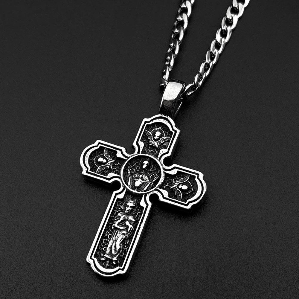 Collar Colgante Cruz Crucifijo de Jesús Ortodoxo Vintage para Mujeres Hombres Cadena de Acero Inoxidable 316L Joyería Amuleto Regalo