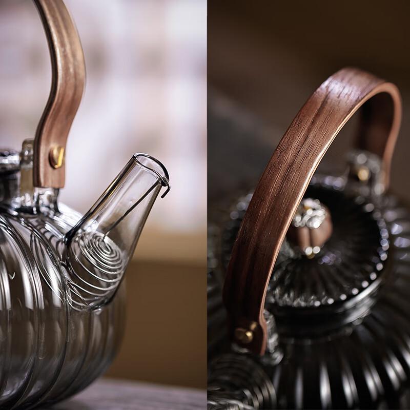 Chaxun High Borosilicate Glass Teapot with 6 Striped Double-Wall Cups