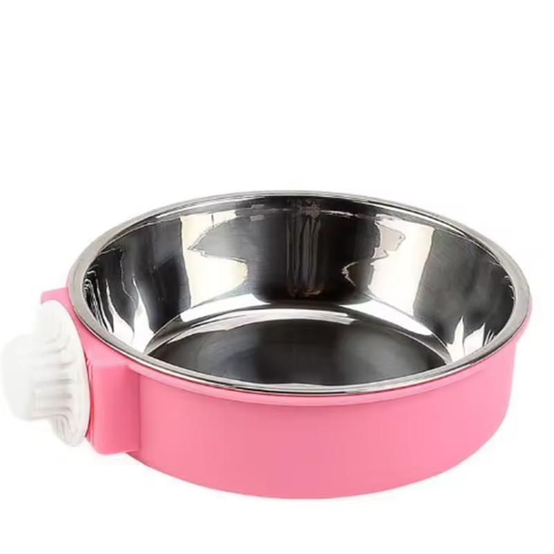 

Съемная миска из нержавеющей стали для собаки для клетки, питомника, клетки, подвесная миска для корма и воды для щенка, кошки, кролика, мелких животных M розовый