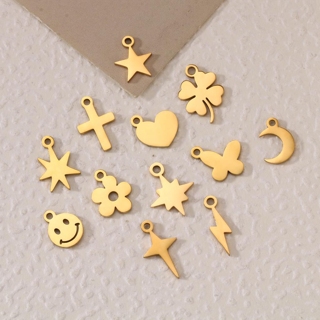 5PCS Mini Star Moon Charms For Making Necklace Bracelet Pendants Findings stainless steel Flower Love Charm DIY Handmade Jewelry