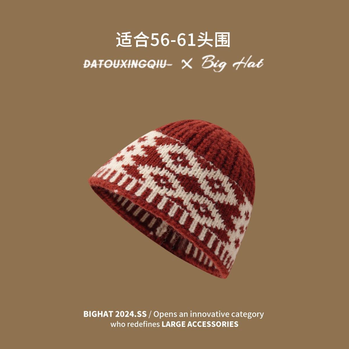 

Retro jacquard knitted fisherman s hat children s autumn and winter ear protection letters versatile big head circumference showing face small M（54-60cm）