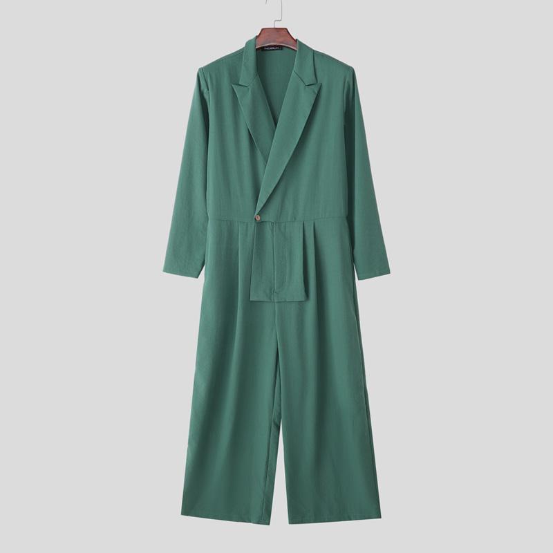 

INCERUN Мужские комбинезоны больших размеров с V-образным вырезом, длинными рукавами, однотонные, свободные, длинные 5XL зелёный