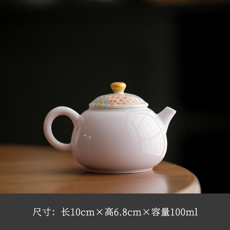 

100ml Hand-painted Flower Pink Beige Teapot Retro Tea Infuser Pot Tea Soaking Kettle With Filter Tieguanyin Teaware Ornaments