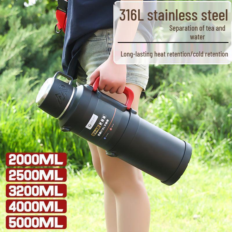 316 Stainless Steel Insulated Thermos Flask, Large Capacity (1.3-5L) for Men, Ideal for Outdoor Travel and Car Use.