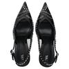 Zara Pu Studded Comfortable Versatile Pointed Toe Open Back Stiletto High Heels 10Cm Women High Heels Black 13205510-38