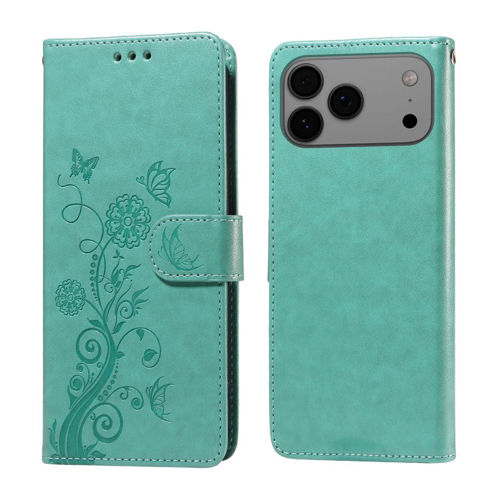 For iPhone 17 Pro Max Leather Case Butterfly Floral Imprint Wallet Stand Cover