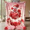 Teddy Bear On Moon with Lantern Theme Blanket Lightweight Warm Flannel Blanket Decorative Throw Blanket for Home Decoration
