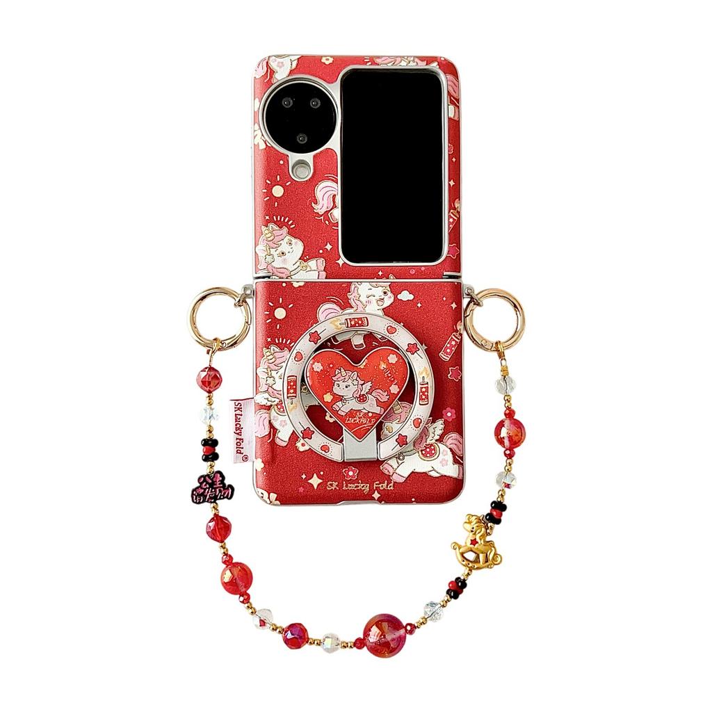 Applicable To OPPOFindN1Flip Mobile Phone Case FindN1 Side Buckle Silver Edge Magnetic Gilt Flying Pony Protective Case